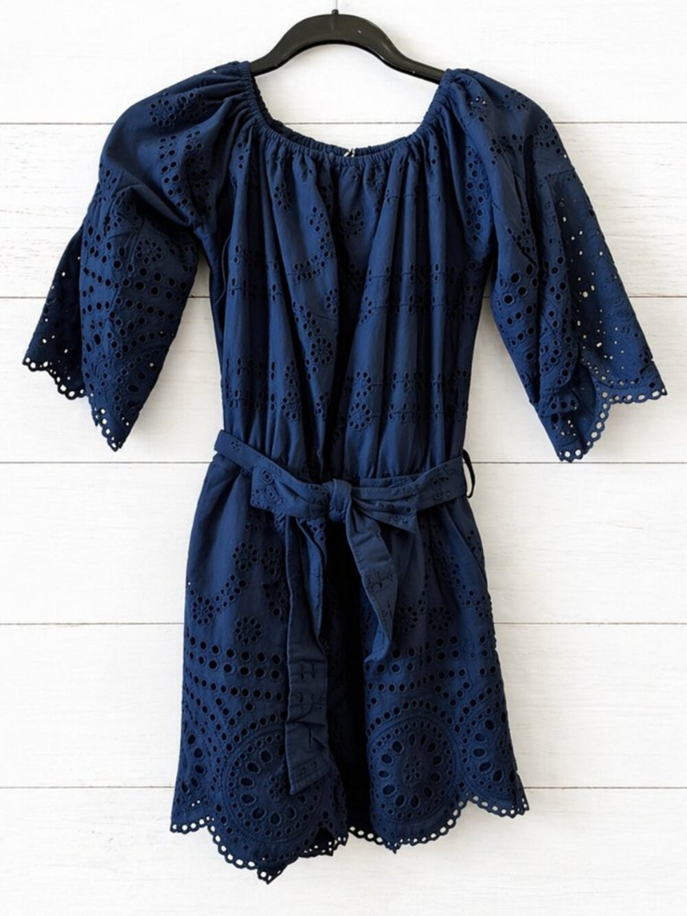 NWT Sperry Navy Eyelet Romper Off Shoulder Coastal Preppy Beach Summer Size S